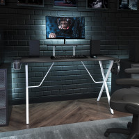 Flash Furniture NAN-RS-G1031-BK-WH-GG Black Gaming Desk and White Frame with Cup Holder, Headphone Hook, and Monitor/Smartphone Stand